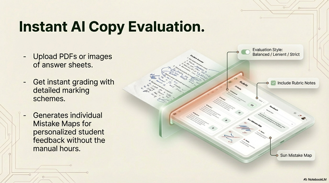 Instant AI copy evaluation workflow with rubric styles and mistake maps