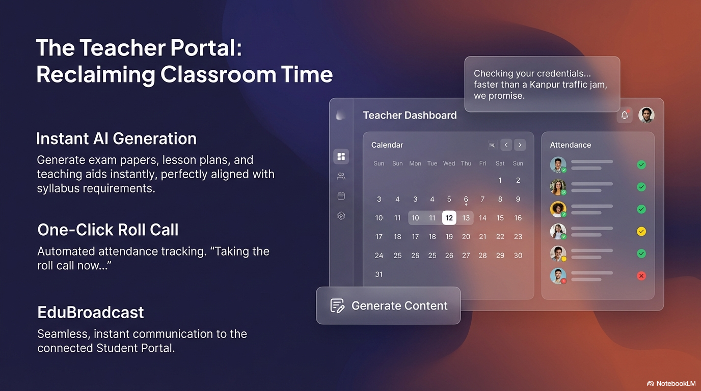 Teacher portal with instant AI generation and one click attendance